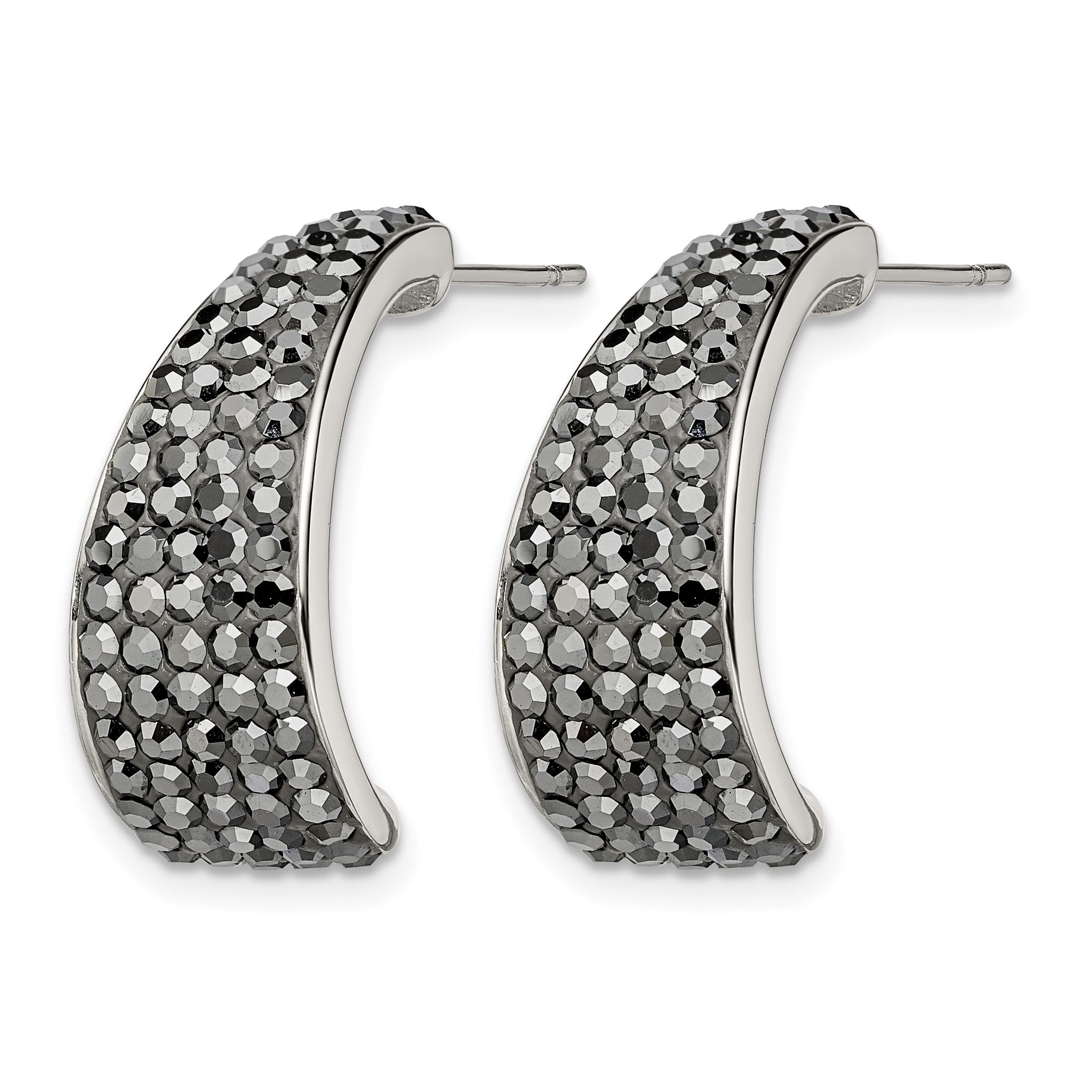 Stainless Steel Polished Black Crystal J-Hoop Earrings for Women
