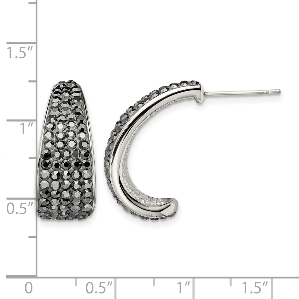 Stainless Steel Polished Black Crystal J-Hoop Earrings for Women