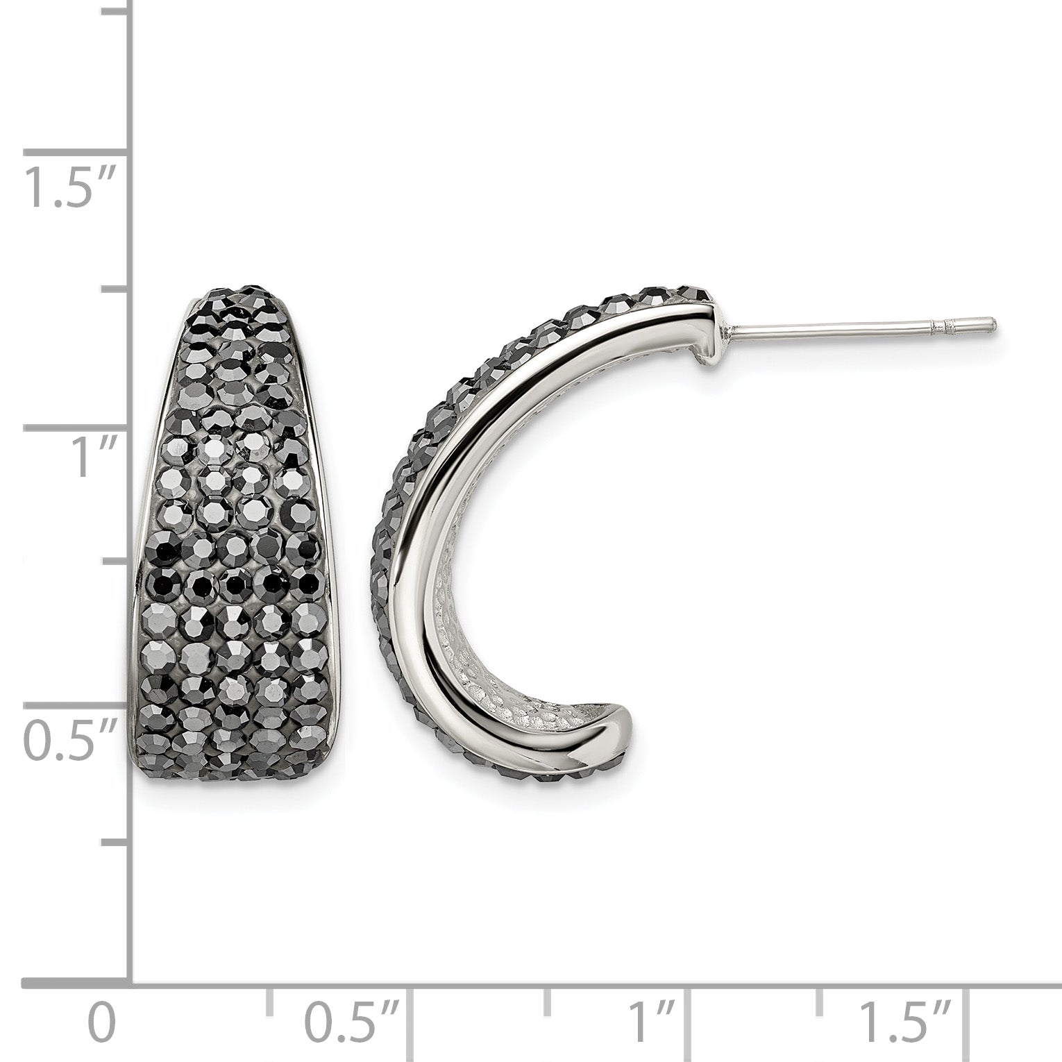Stainless Steel Polished Black Crystal J-Hoop Earrings for Women
