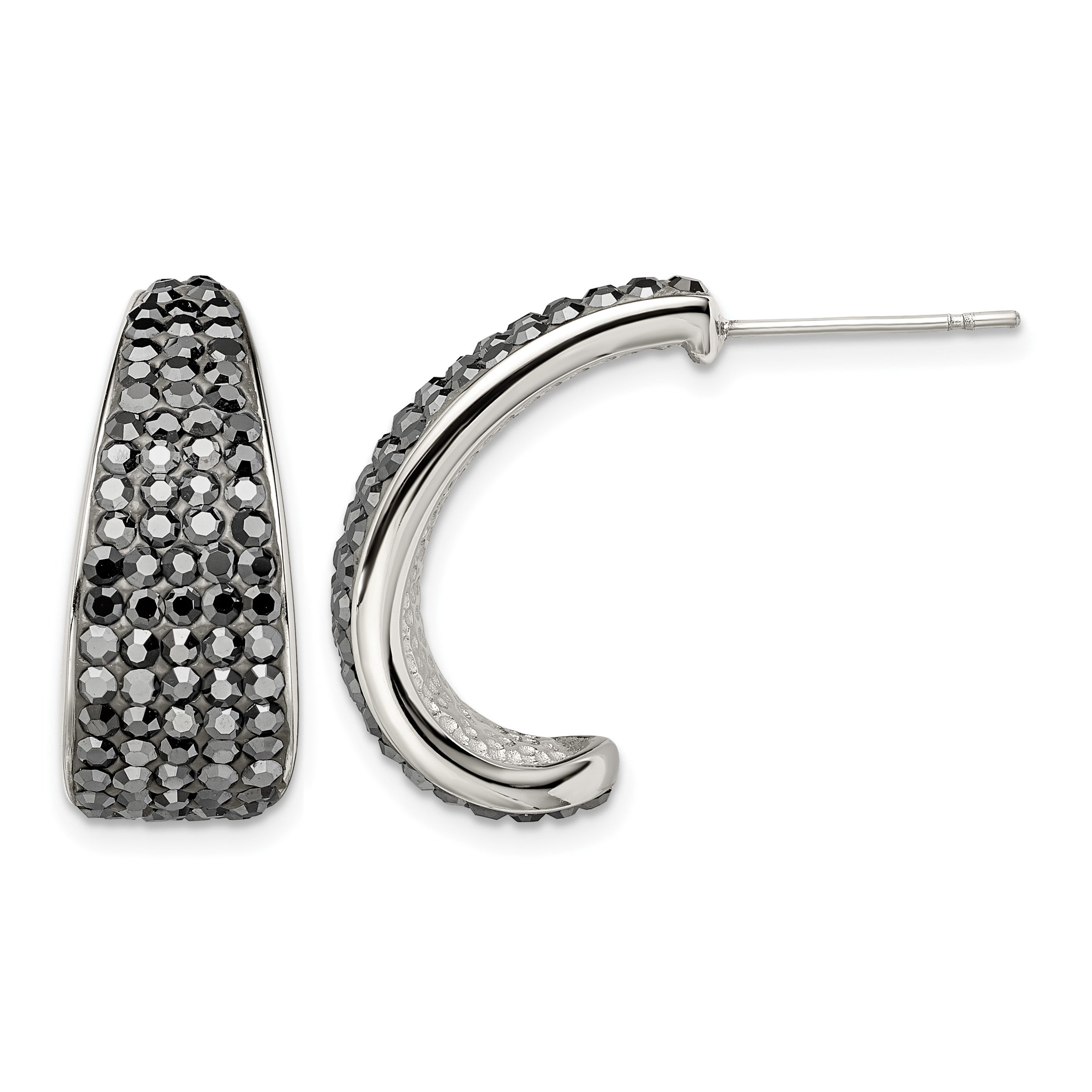 Stainless Steel Polished Black Crystal J-Hoop Earrings for Women Main image