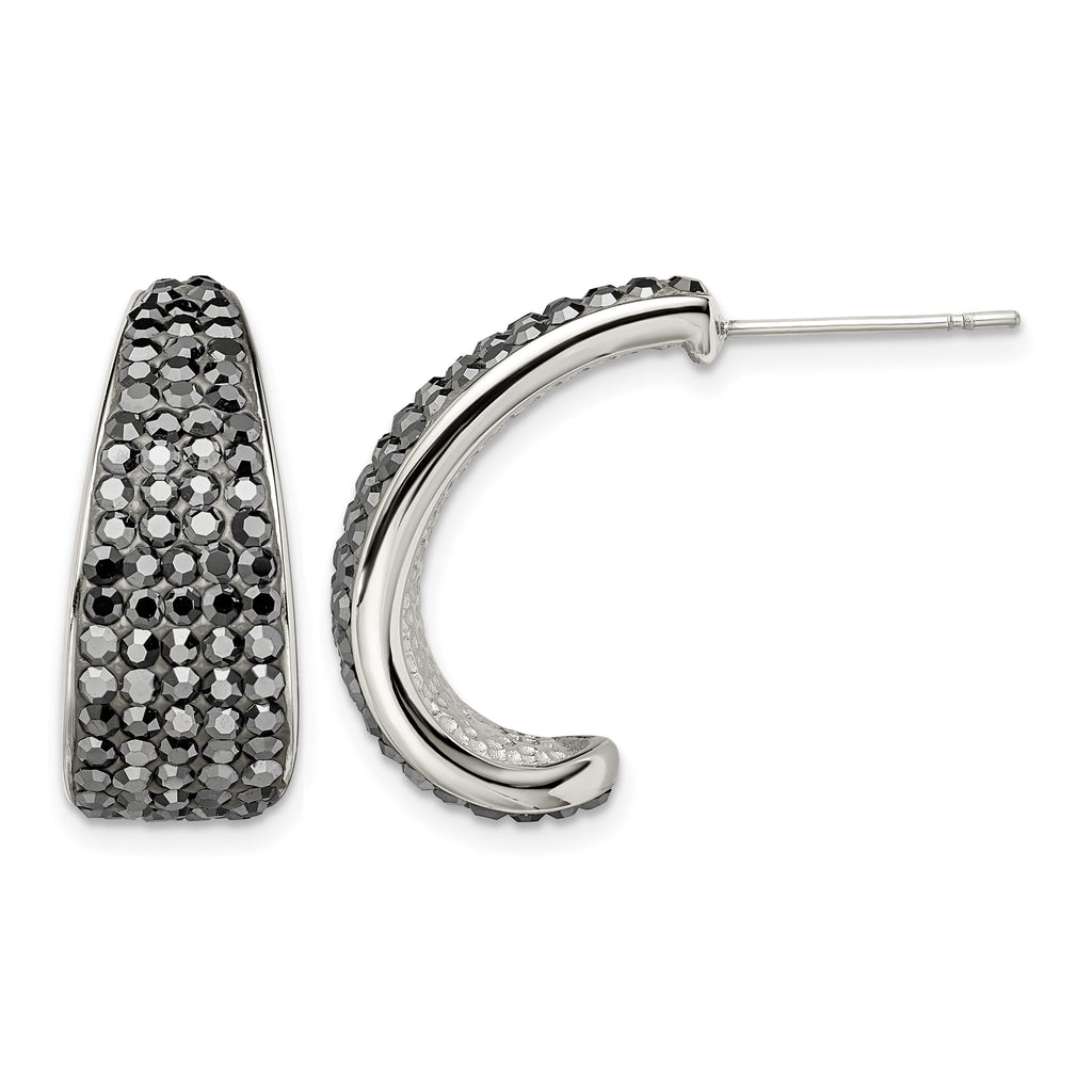Stainless Steel Polished Black Crystal J-Hoop Earrings for Women