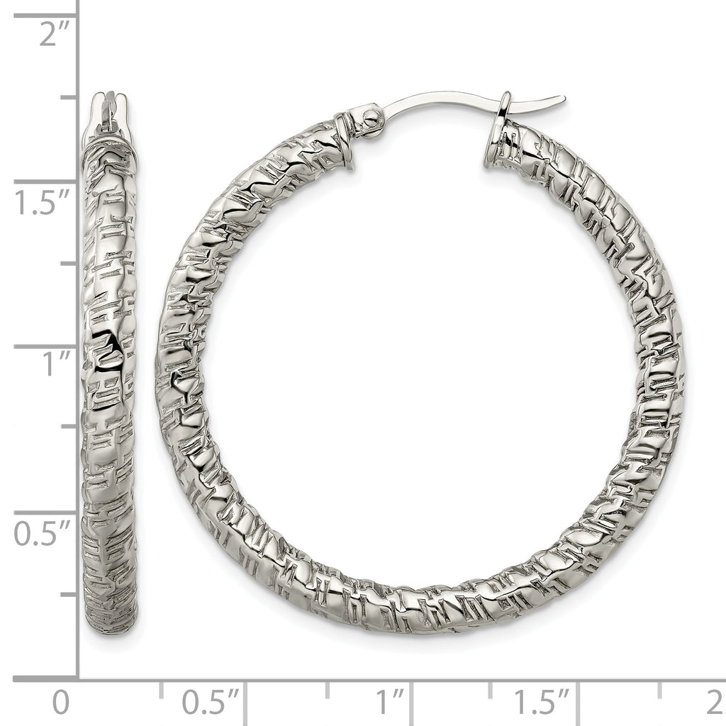 Stainless Steel Polished Textured Hoop Earrings for Women
