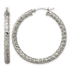 Stainless Steel Polished Textured Hoop Earrings for Women