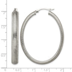 Stainless Steel Polished Oval Textured Hoop Earrings for Women