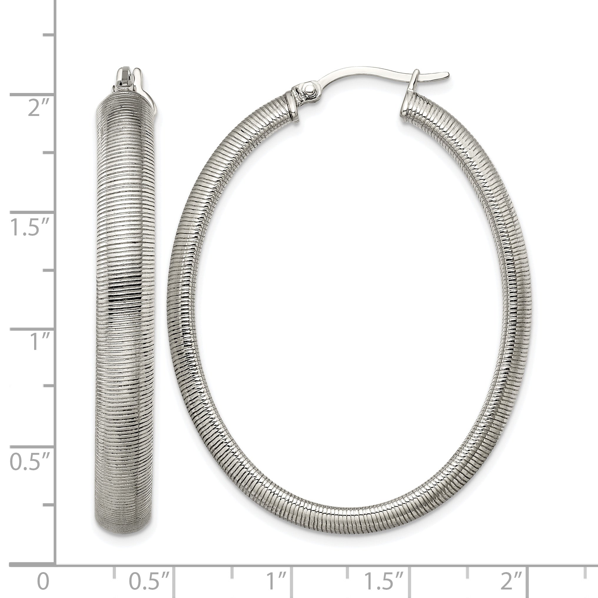 Stainless Steel Polished Oval Textured Hoop Earrings for Women