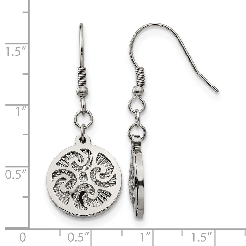 Stainless Steel Polished Textured Drop Dangle Earrings for Women