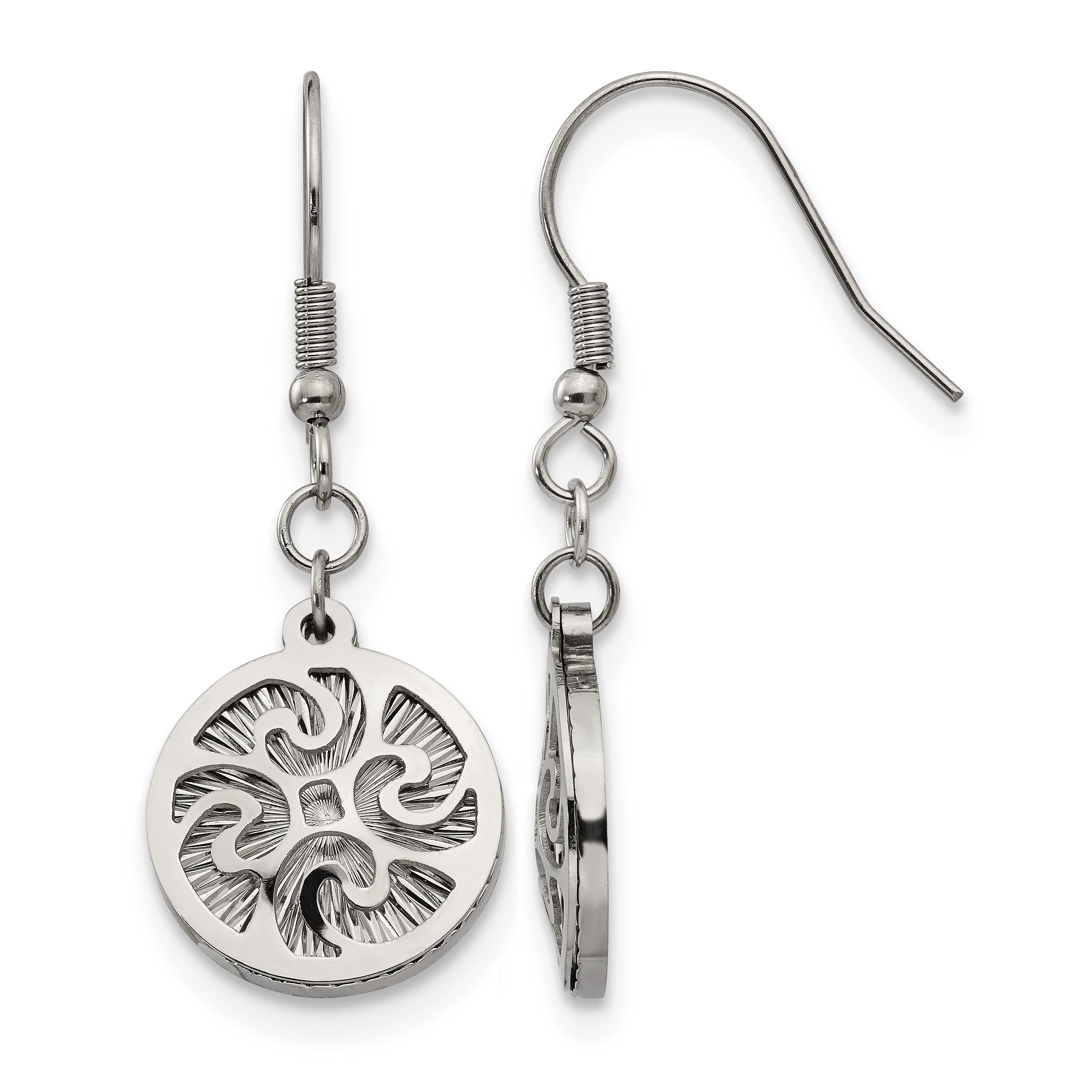 Stainless Steel Polished Textured Drop Dangle Earrings for Women Main image