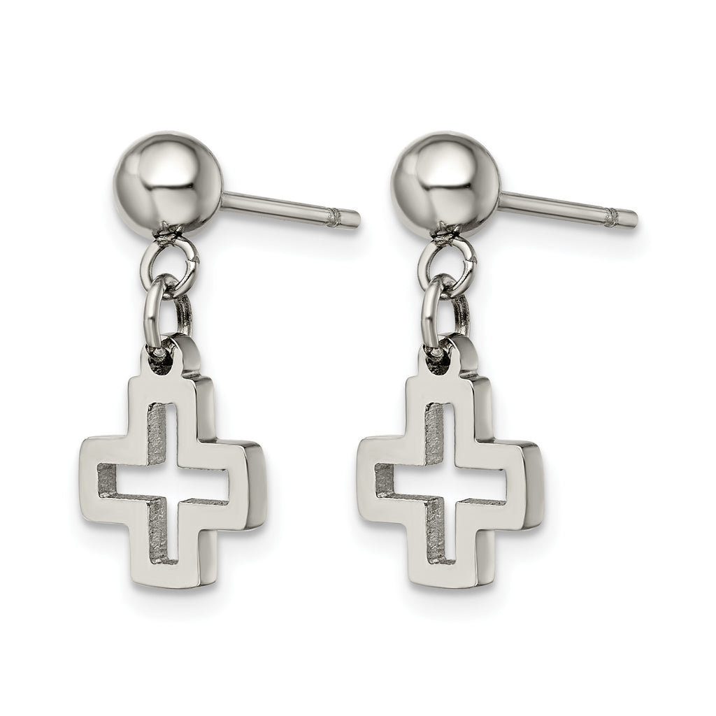 Stainless Steel Polished Cross Drop Dangle Earrings for Women