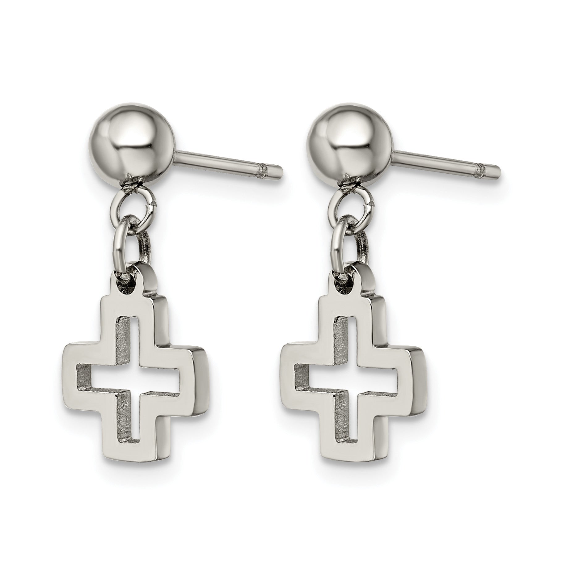 Stainless Steel Polished Cross Drop Dangle Earrings for Women