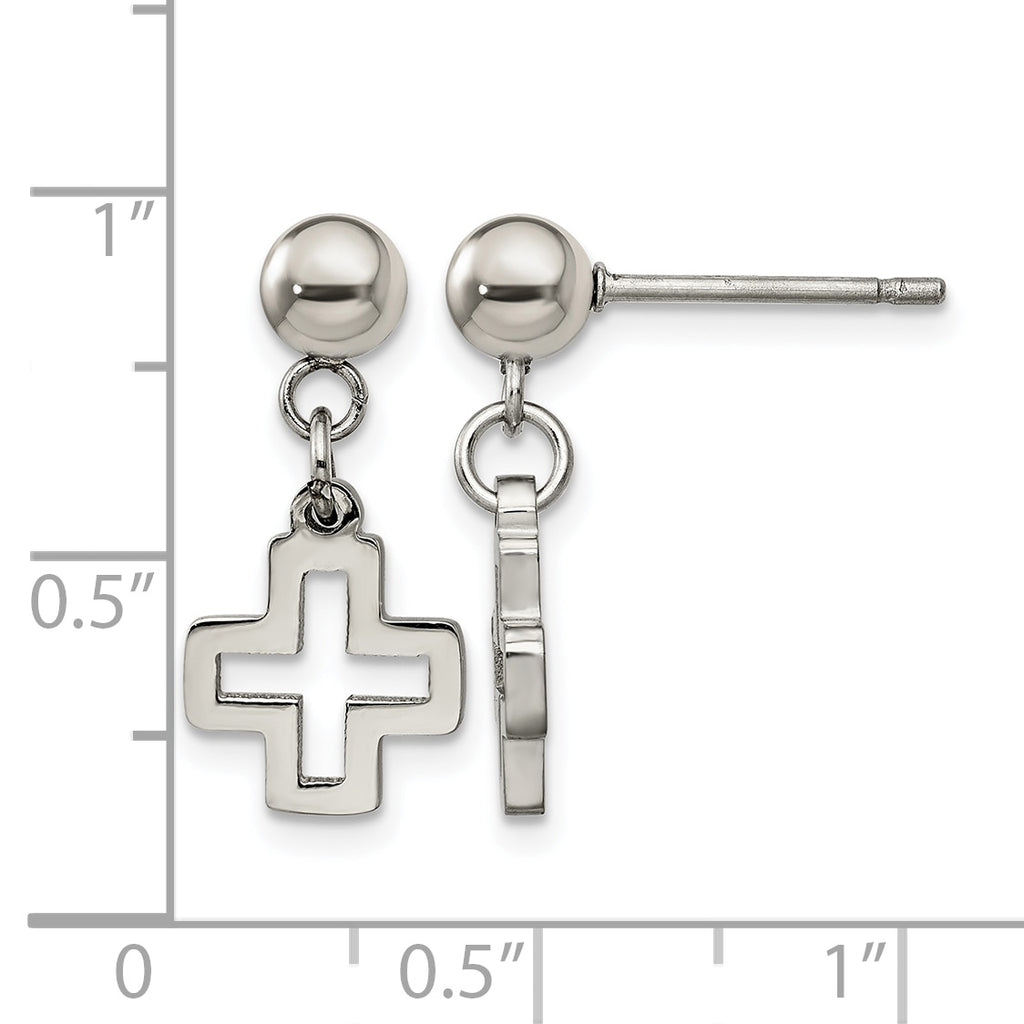Stainless Steel Polished Cross Drop Dangle Earrings for Women
