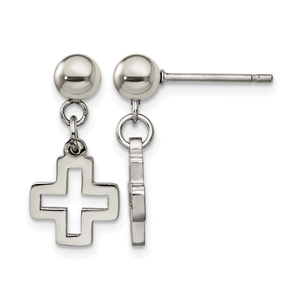 Stainless Steel Polished Cross Drop Dangle Earrings for Women