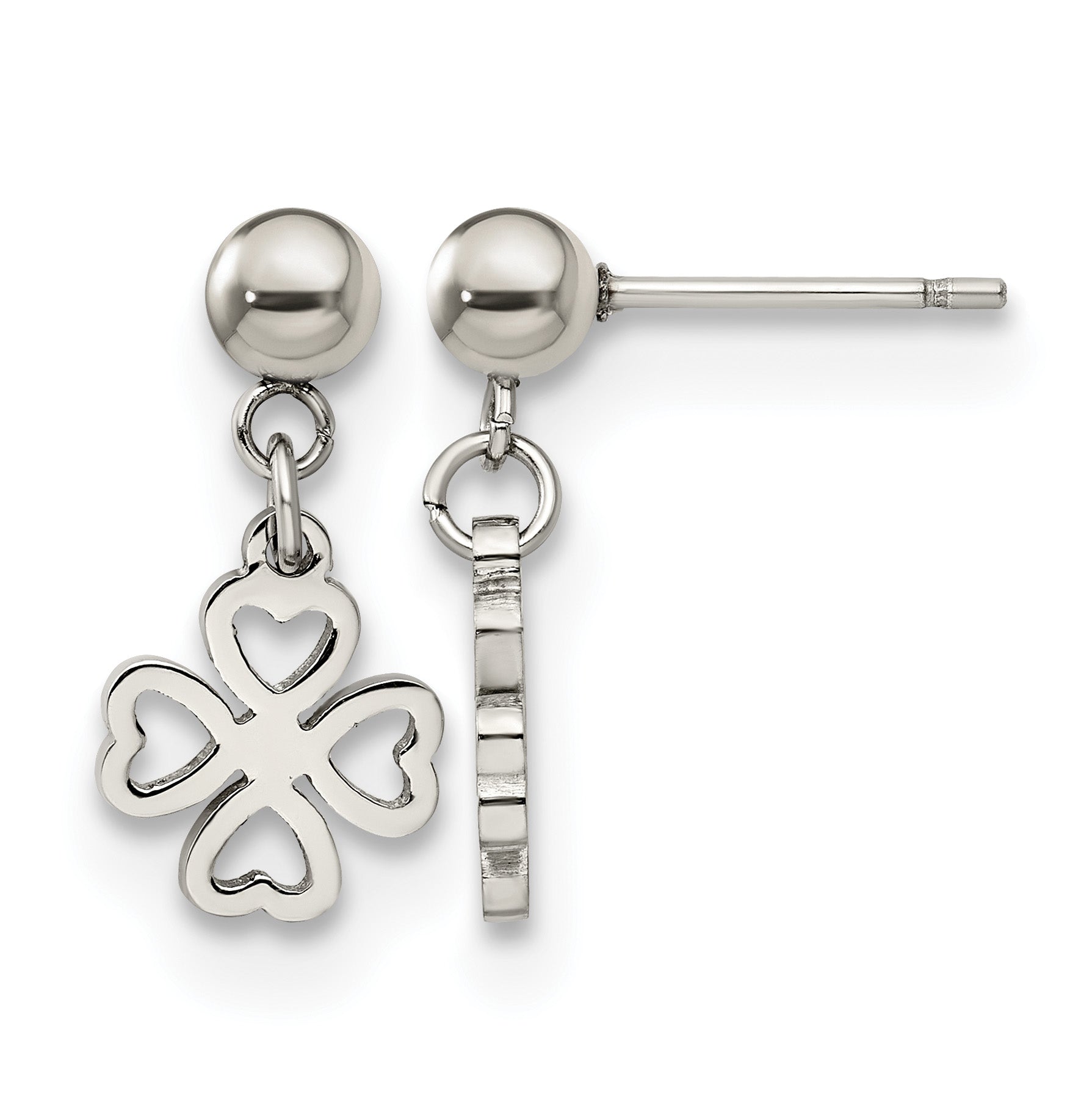 Stainless Steel Polished Leaf Drop Dangle Earrings for Women