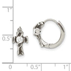 Stainless Steel Polished & Antiqued Hinged Cross Cubic Zirconia Huggie Hoop Earrings for Women