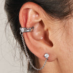 Stainless Steel Polished & Antiqued Cubic Zirconia Ear Cuff Drop Dangle Earrings for Women