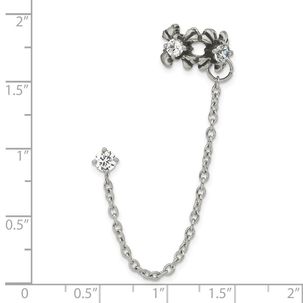 Stainless Steel Polished & Antiqued Cubic Zirconia Ear Climber Earrings for Women