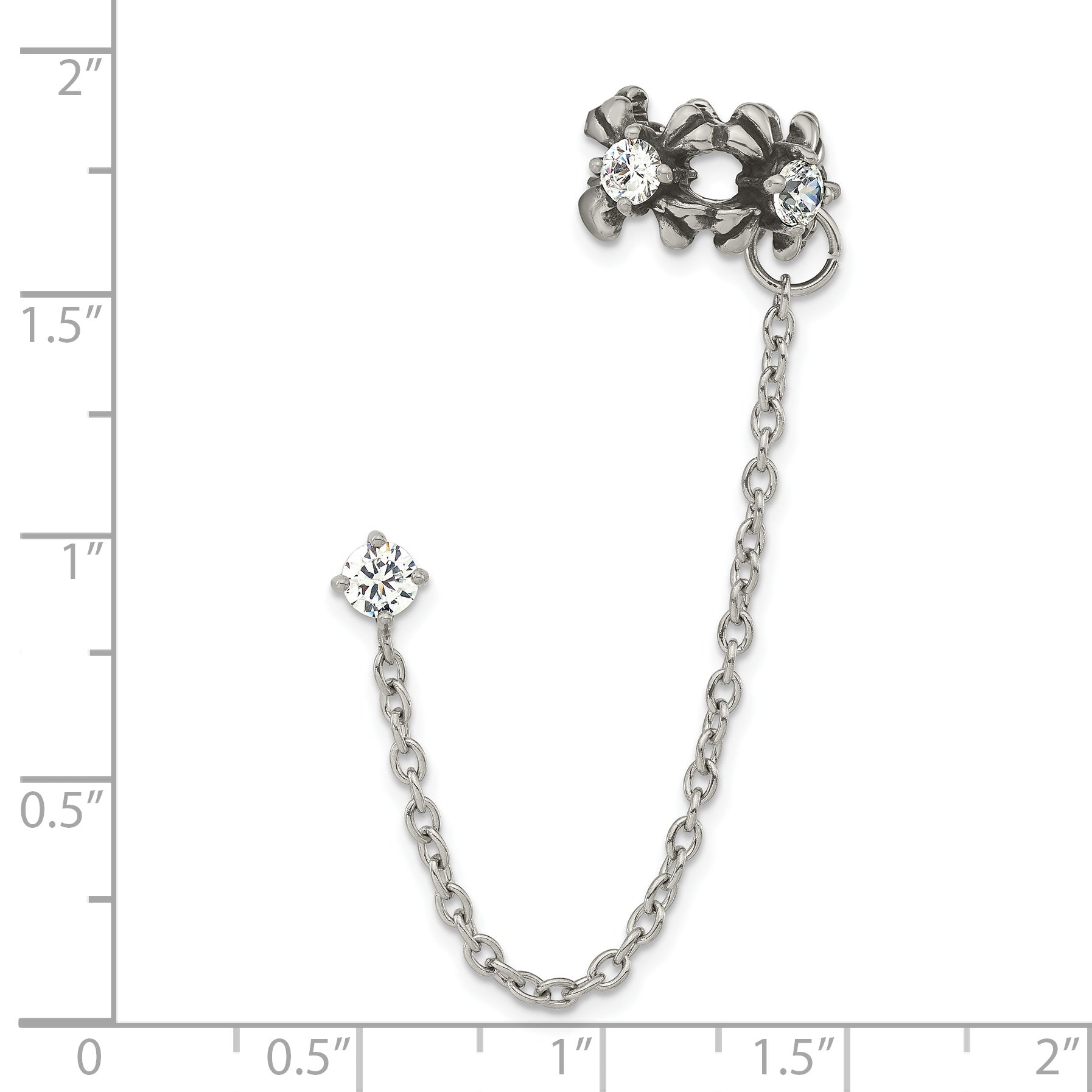 Stainless Steel Polished & Antiqued Cubic Zirconia Ear Climber Earrings for Women