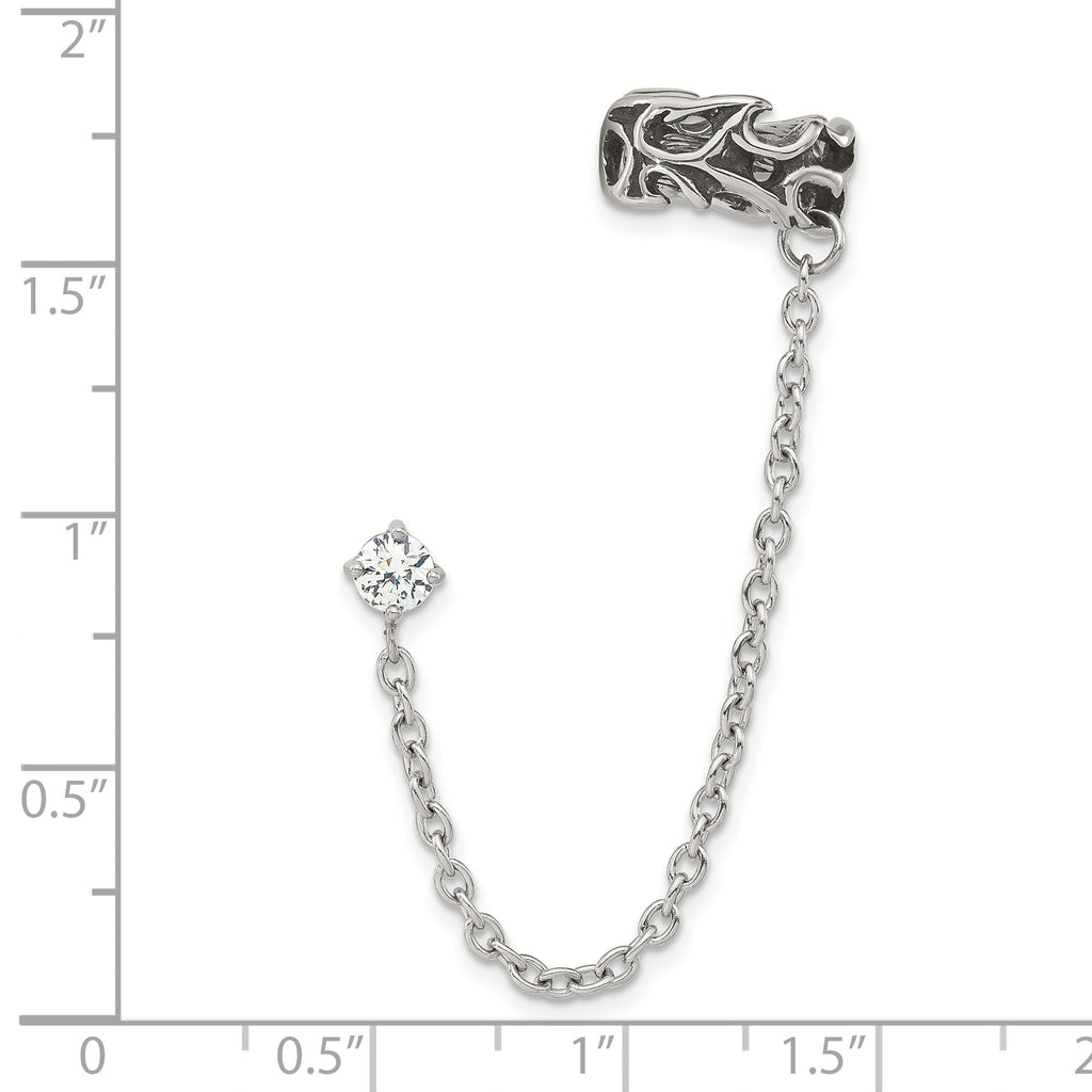 Stainless Steel Polished & Antiqued Cubic Zirconia Ear Climber Earrings for Women