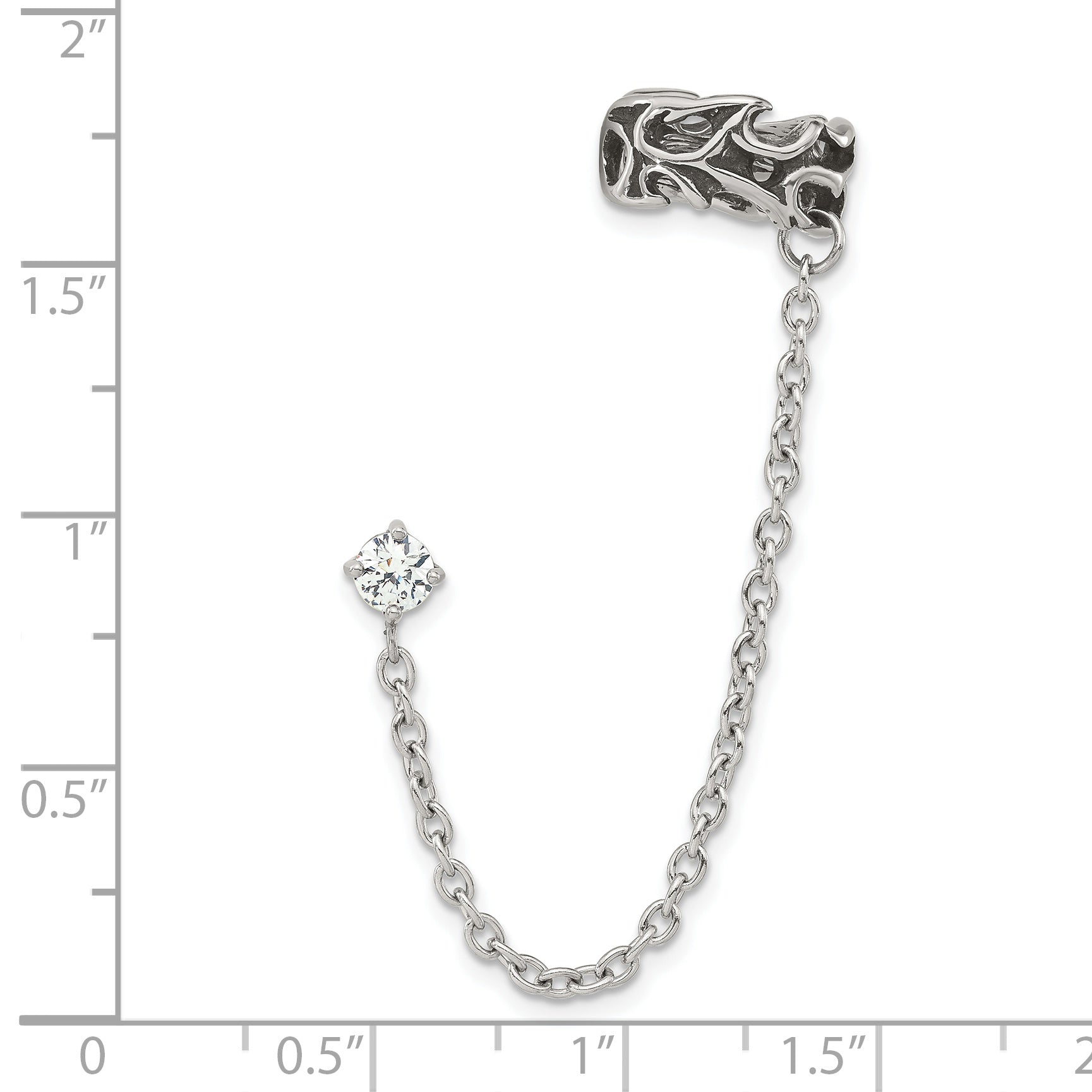 Stainless Steel Polished & Antiqued Cubic Zirconia Ear Climber Earrings for Women