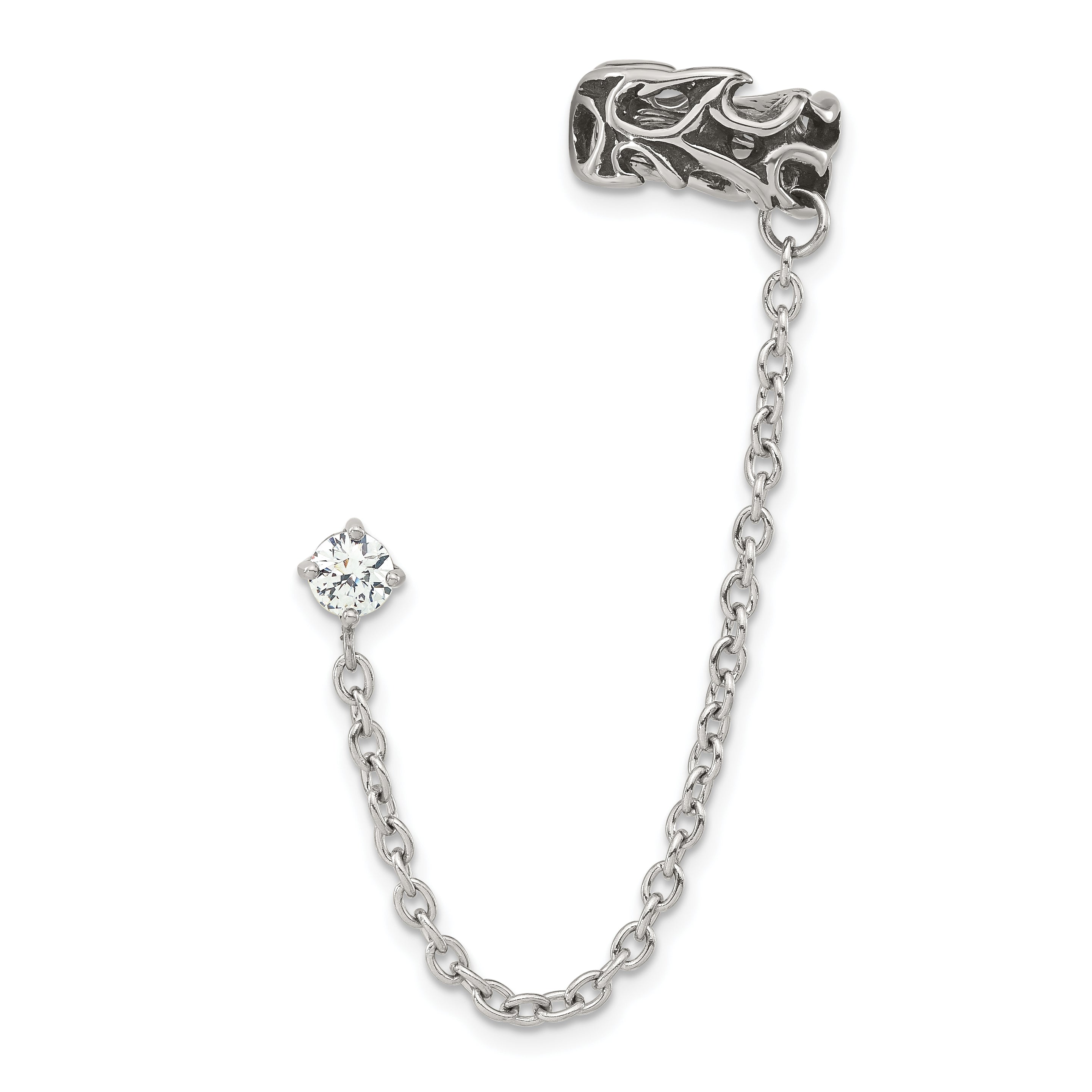 Stainless Steel Polished & Antiqued Cubic Zirconia Ear Climber Earrings for Women Main image