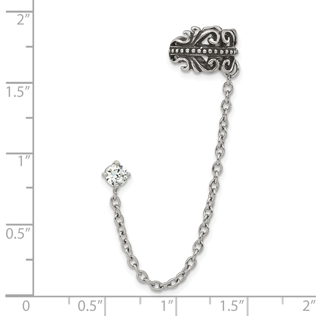 Stainless Steel Polished & Antiqued Cubic Zirconia Ear Climber Earrings for Women
