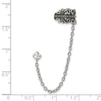 Stainless Steel Polished & Antiqued Cubic Zirconia Ear Climber Earrings for Women