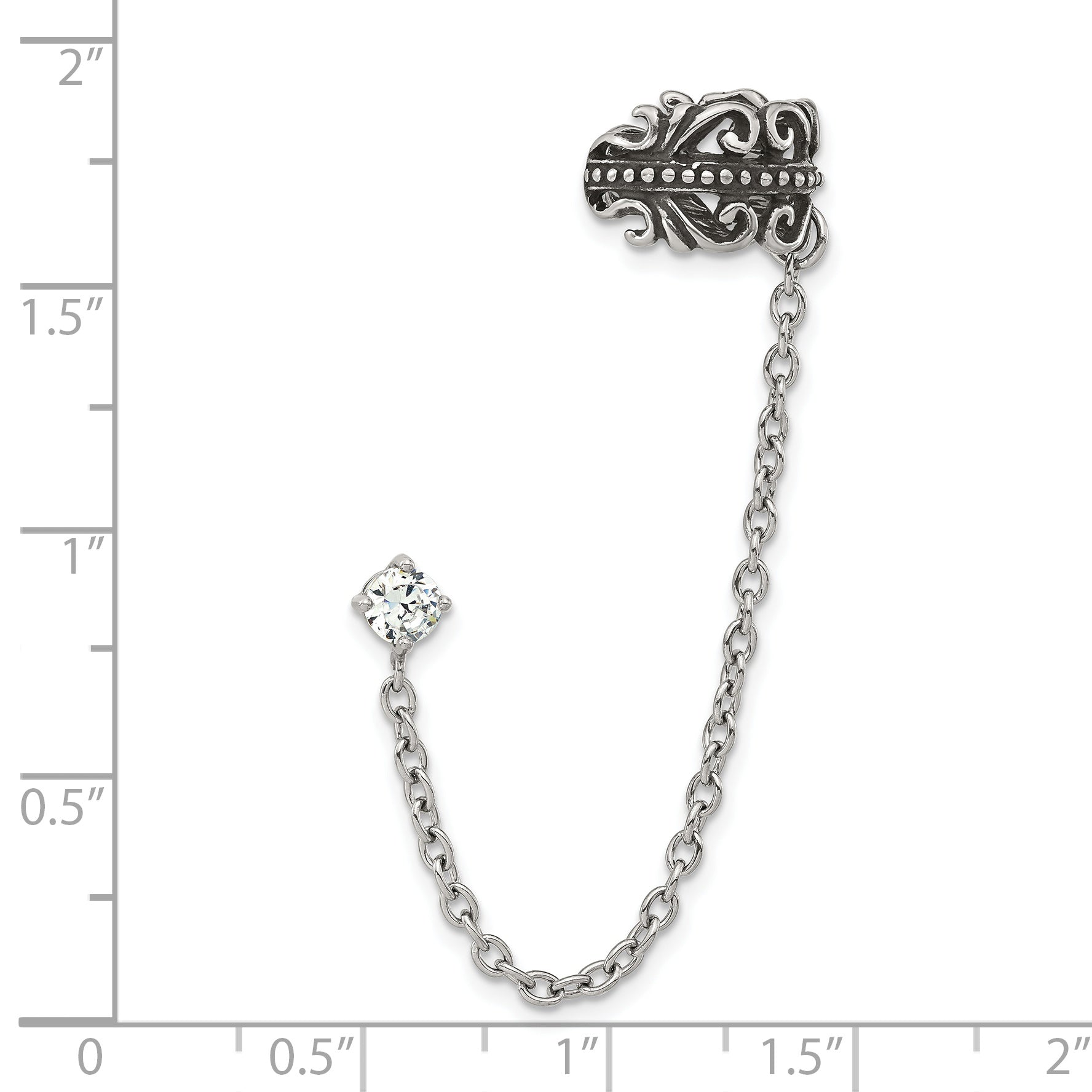 Stainless Steel Polished & Antiqued Cubic Zirconia Ear Climber Earrings for Women