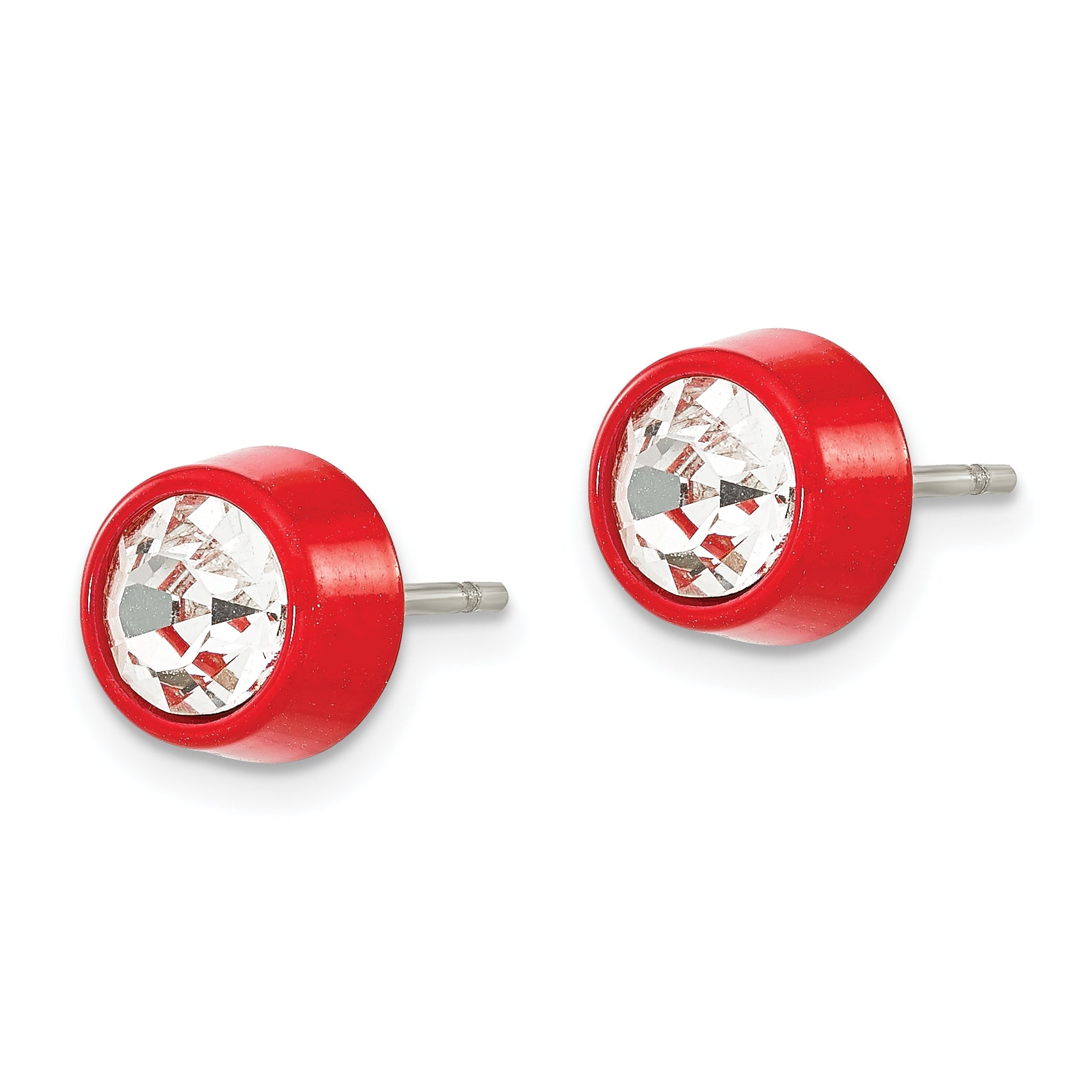 Stainless Steel Red Polished Crystal Button Earrings Secondary image
