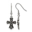 Stainless Steel Polished & Antiqued Cross Black Crystal Drop Dangle Earrings for Women