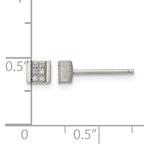 Stainless Steel Polished & Brushed Square Cubic Zirconia Cluster Button Earrings