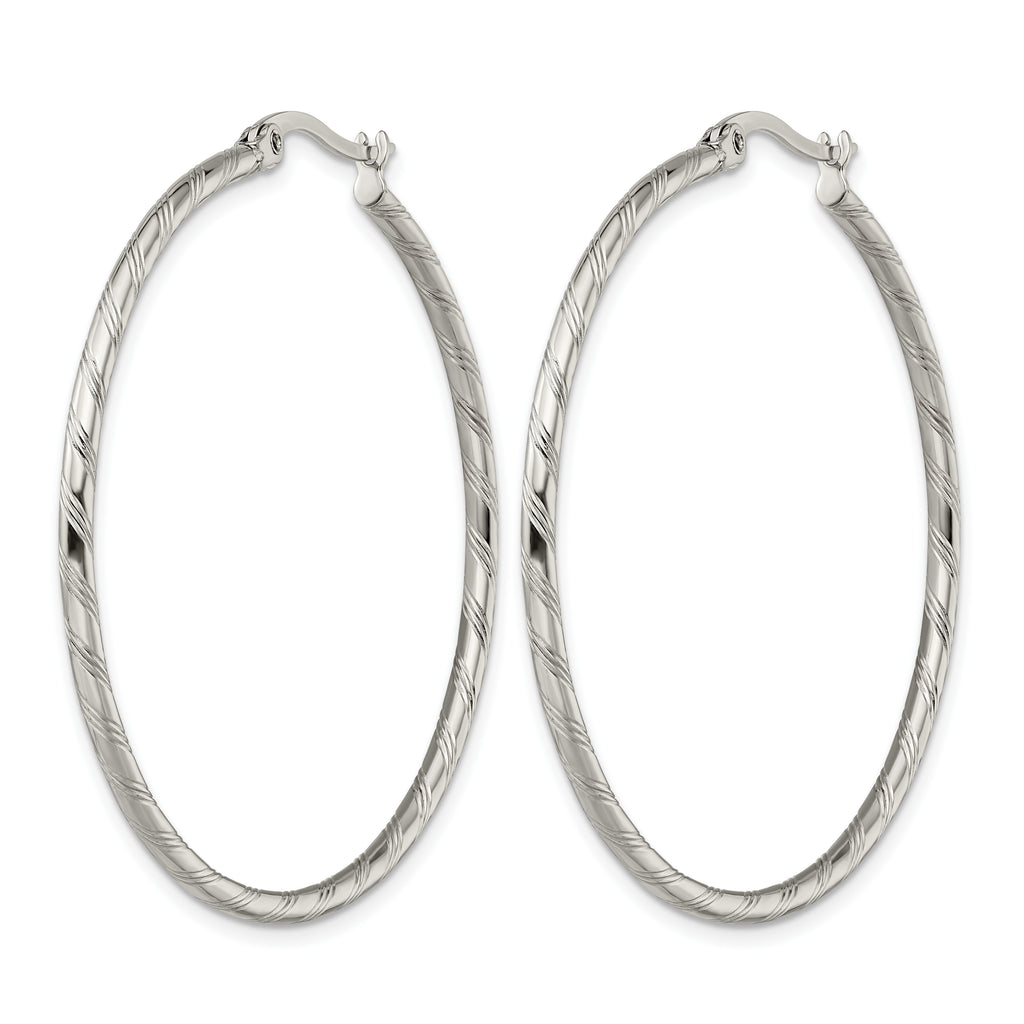 Stainless Steel Polished Textured Hoop Earrings for Women
