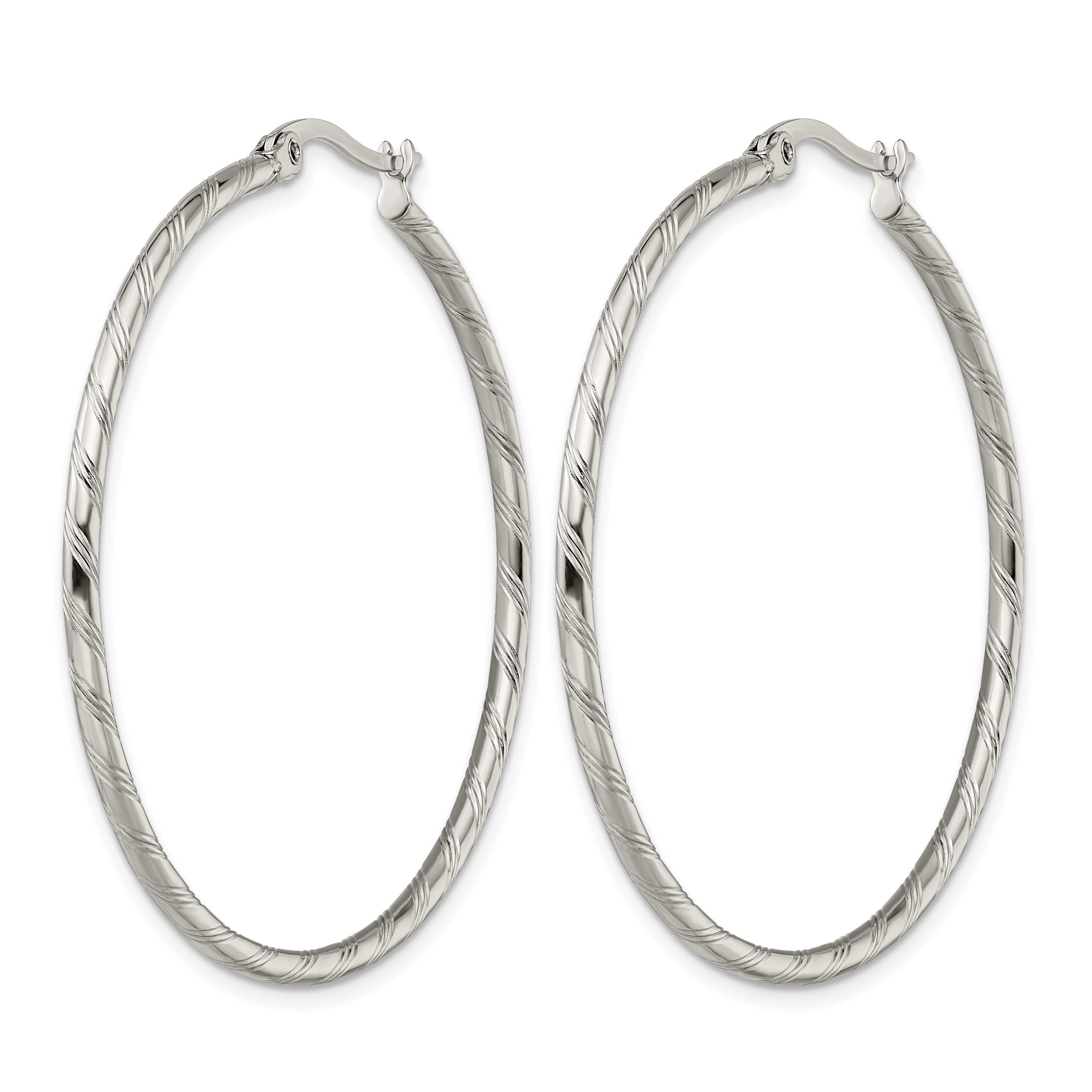 Stainless Steel Polished Textured Hoop Earrings for Women