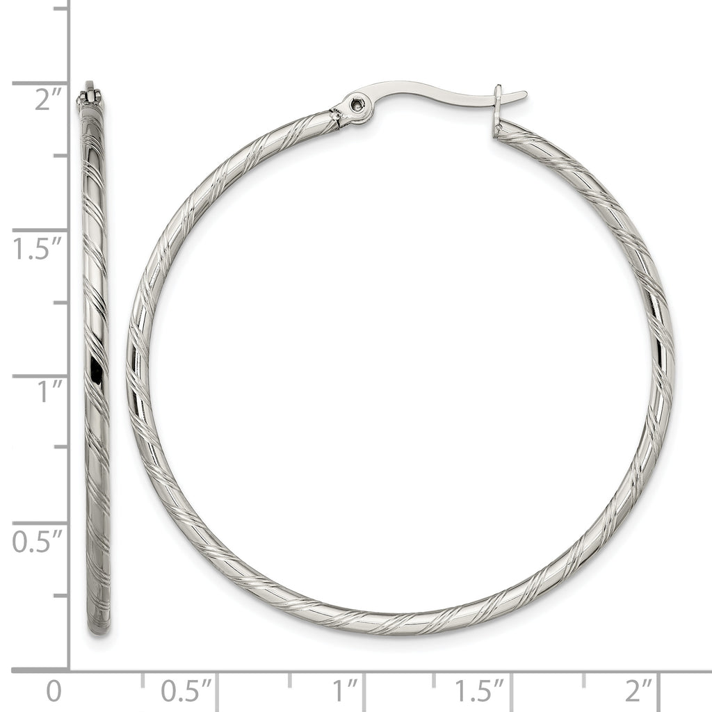 Stainless Steel Polished Textured Hoop Earrings for Women