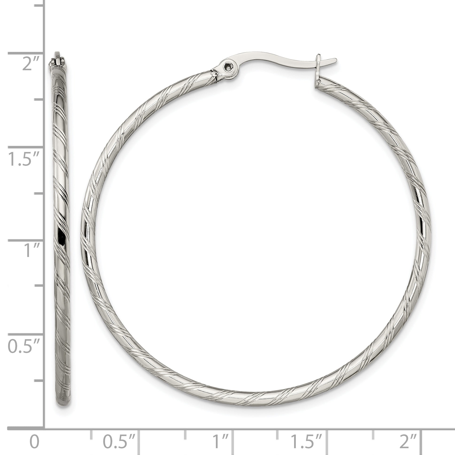Stainless Steel Polished Textured Hoop Earrings for Women