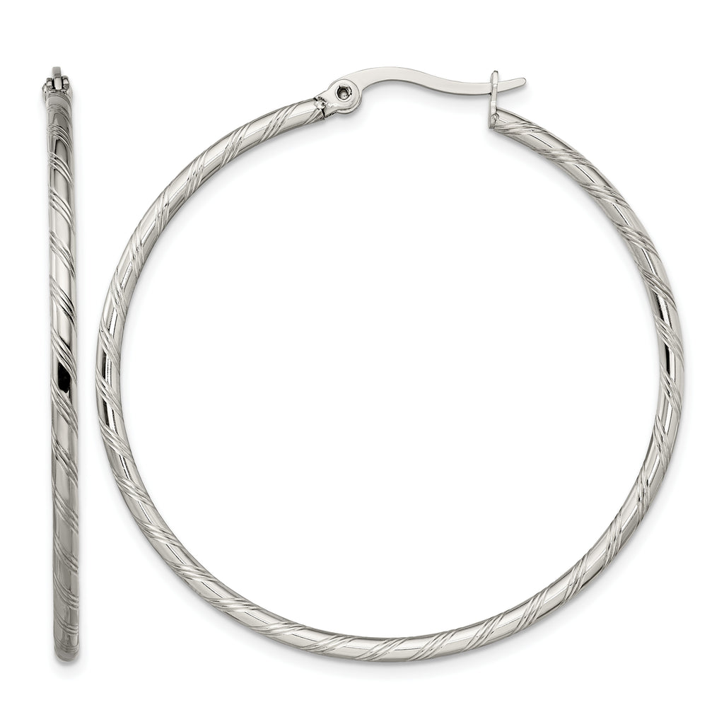Stainless Steel Polished Textured Hoop Earrings for Women