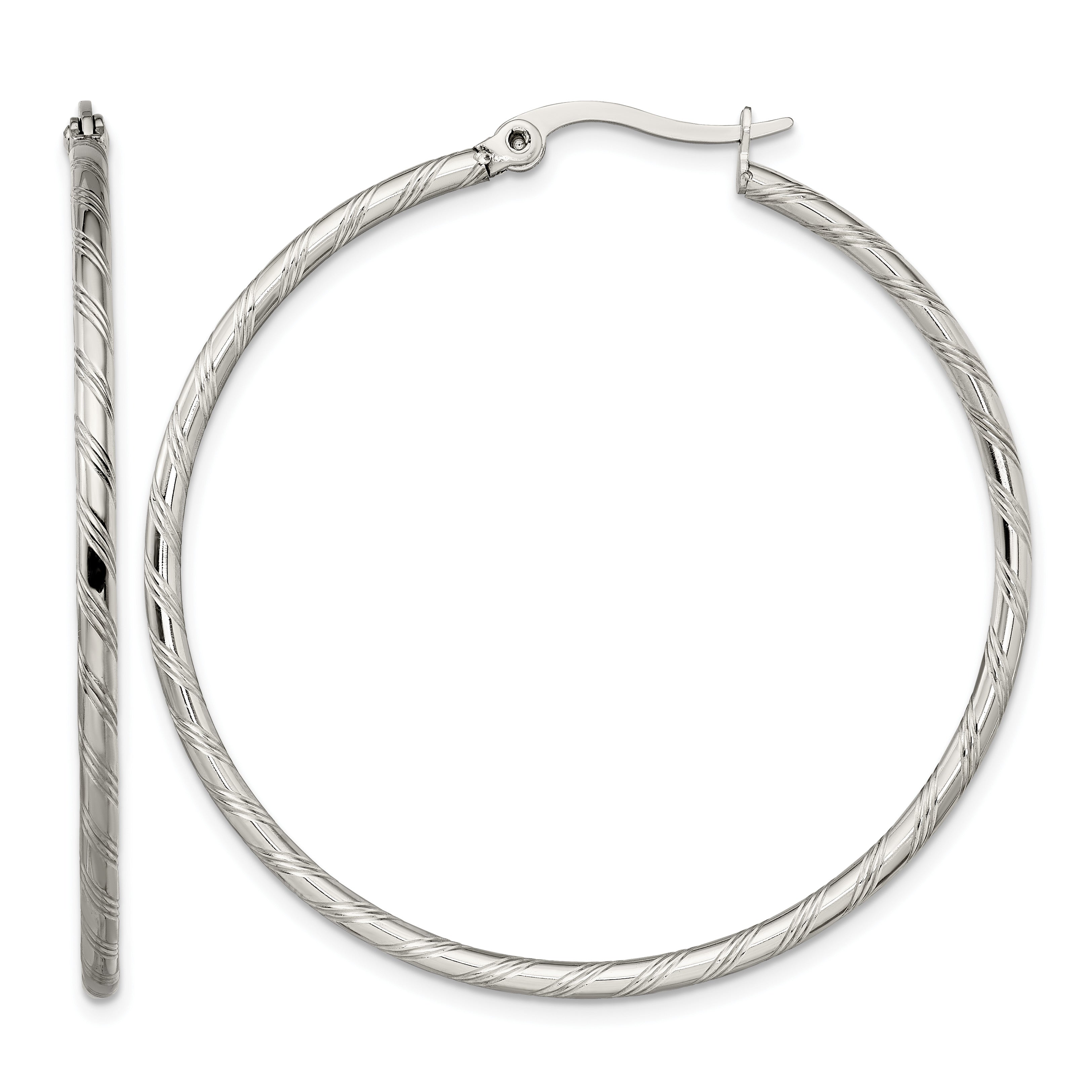 Stainless Steel Polished Textured Hoop Earrings for Women