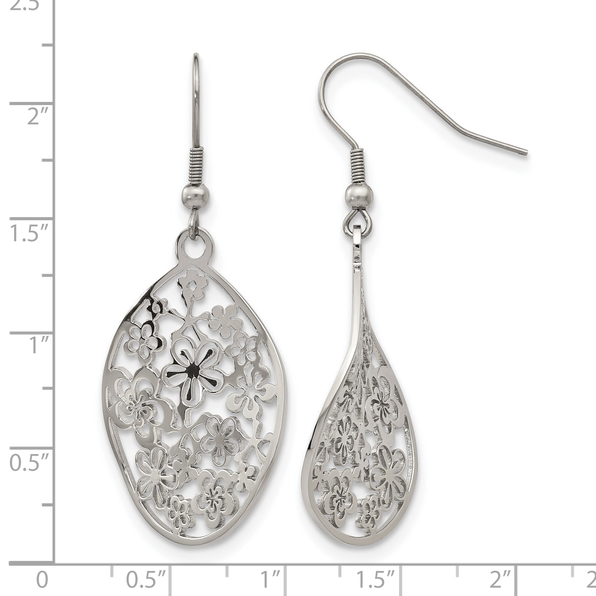Stainless Steel Polished Flower Drop Dangle Earrings for Women