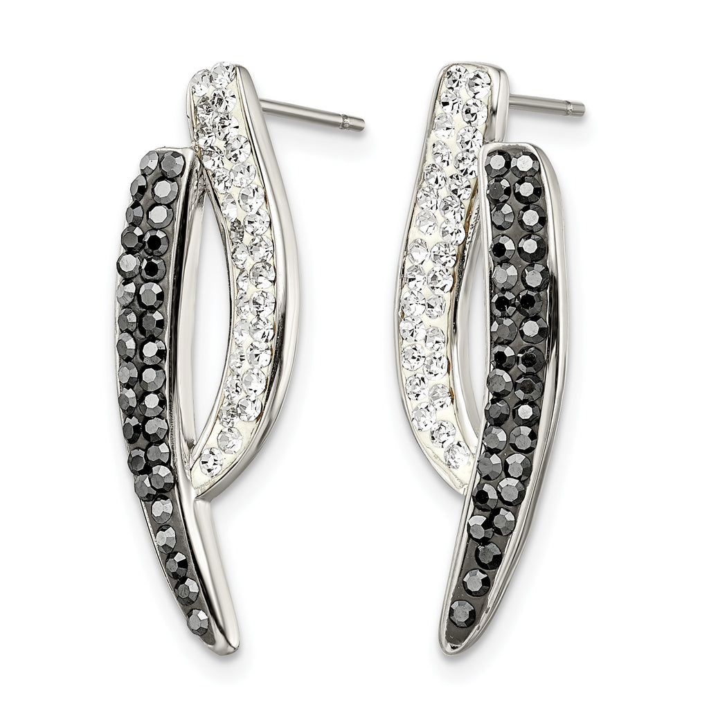 Stainless Steel Polished Black Crystal Drop Dangle Earrings for Women