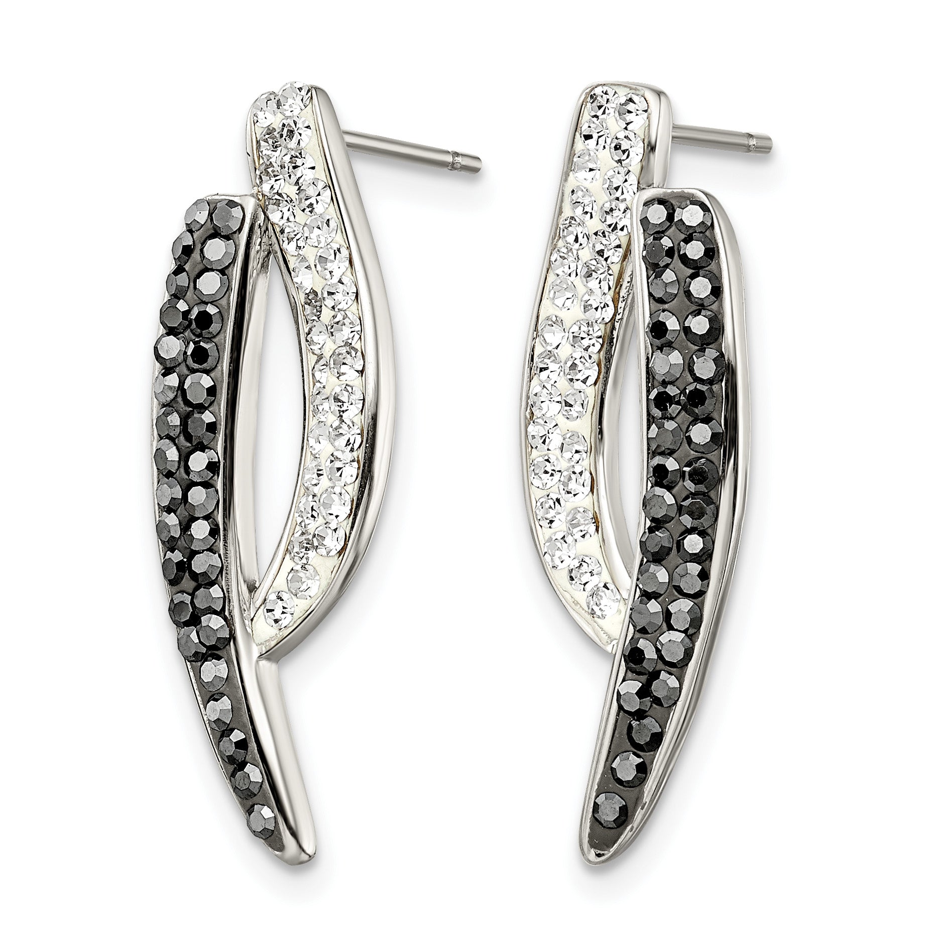 Stainless Steel Polished Black Crystal Drop Dangle Earrings for Women