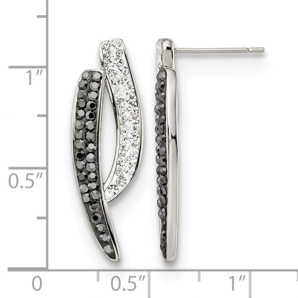 Stainless Steel Polished Black Crystal Drop Dangle Earrings for Women