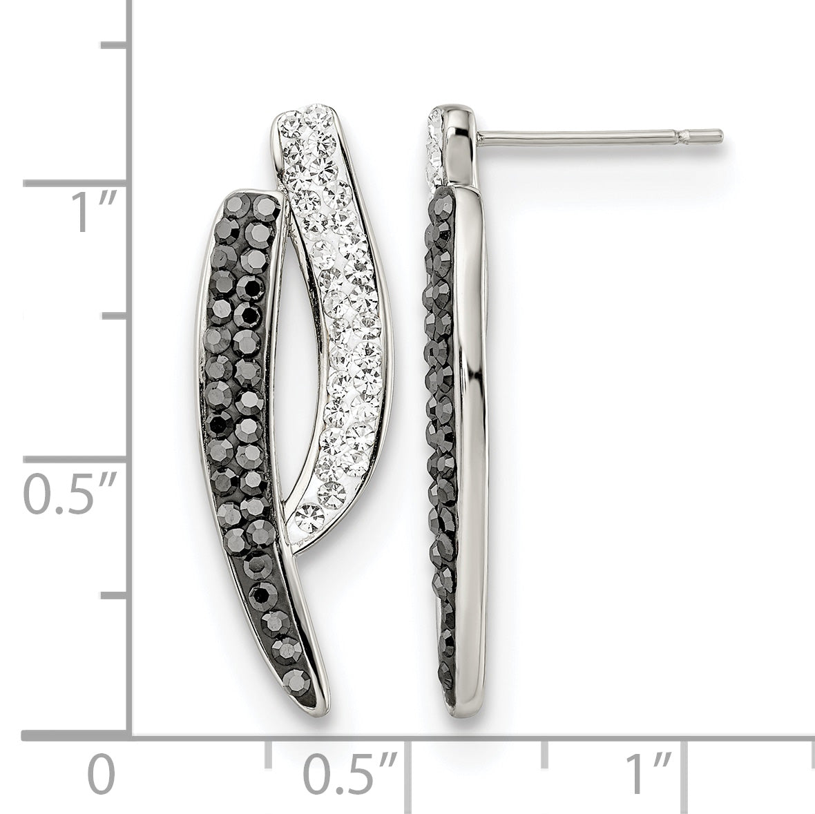 Stainless Steel Polished Black Crystal Drop Dangle Earrings for Women