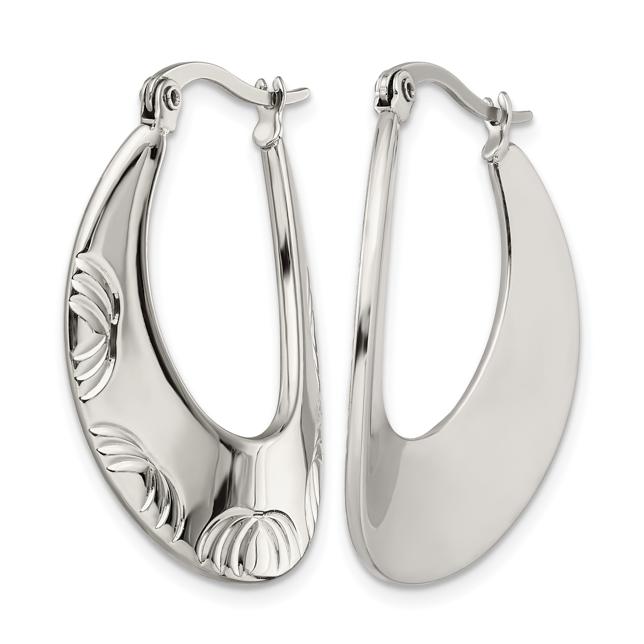 Stainless Steel Polished Textured Creole Hoop Earrings for Women Secondary image