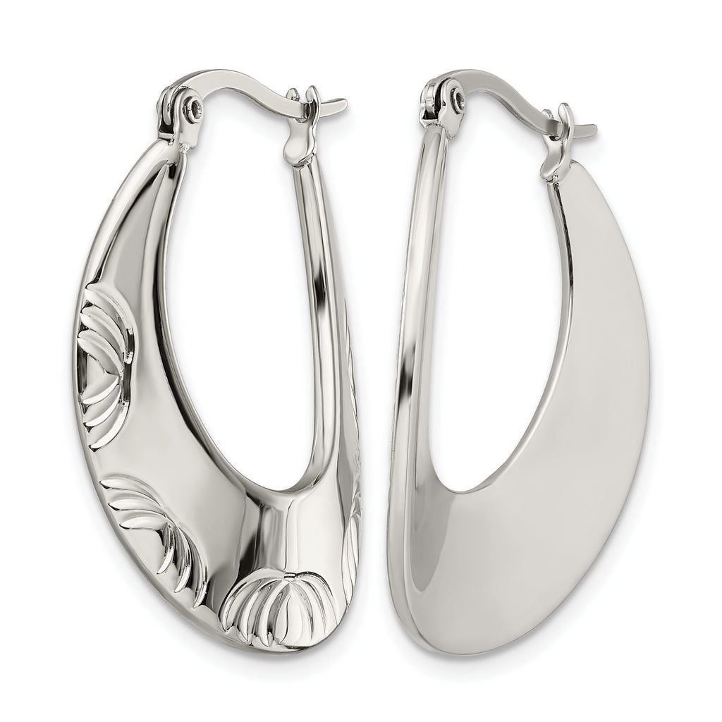 Stainless Steel Polished Textured Creole Hoop Earrings for Women