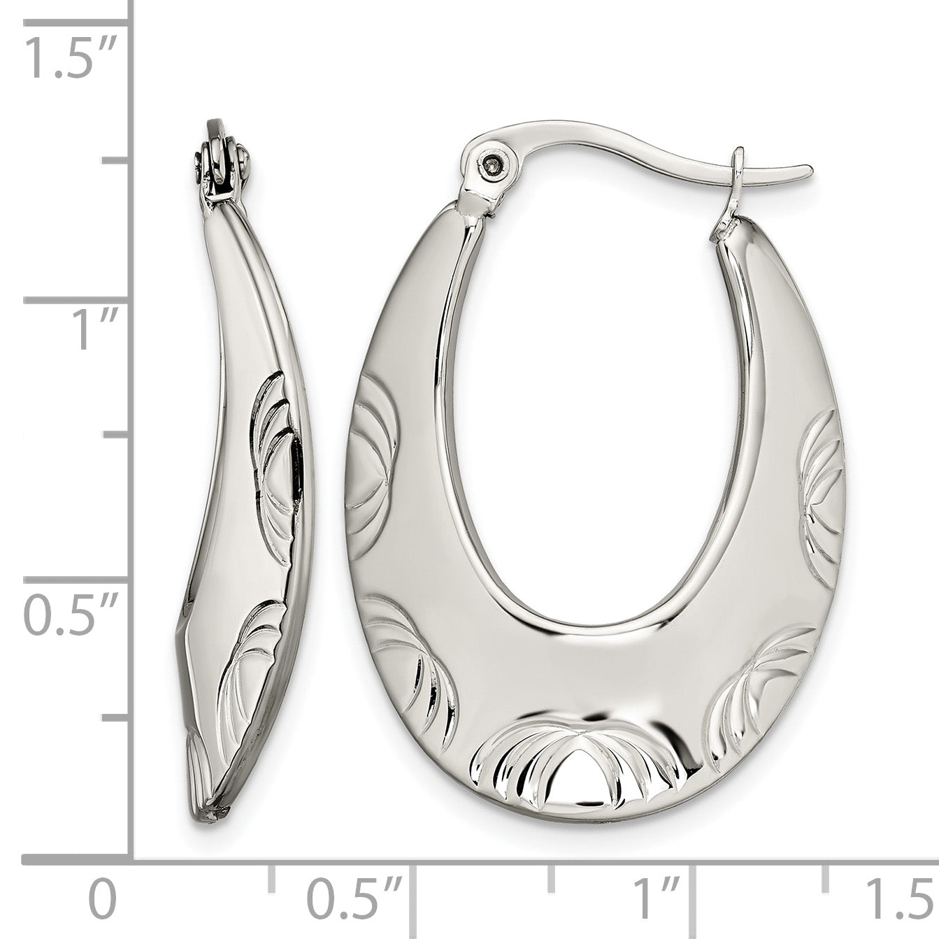 Stainless Steel Polished Textured Creole Hoop Earrings for Women