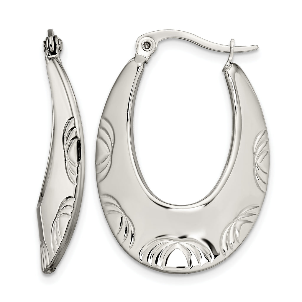Stainless Steel Polished Textured Creole Hoop Earrings for Women