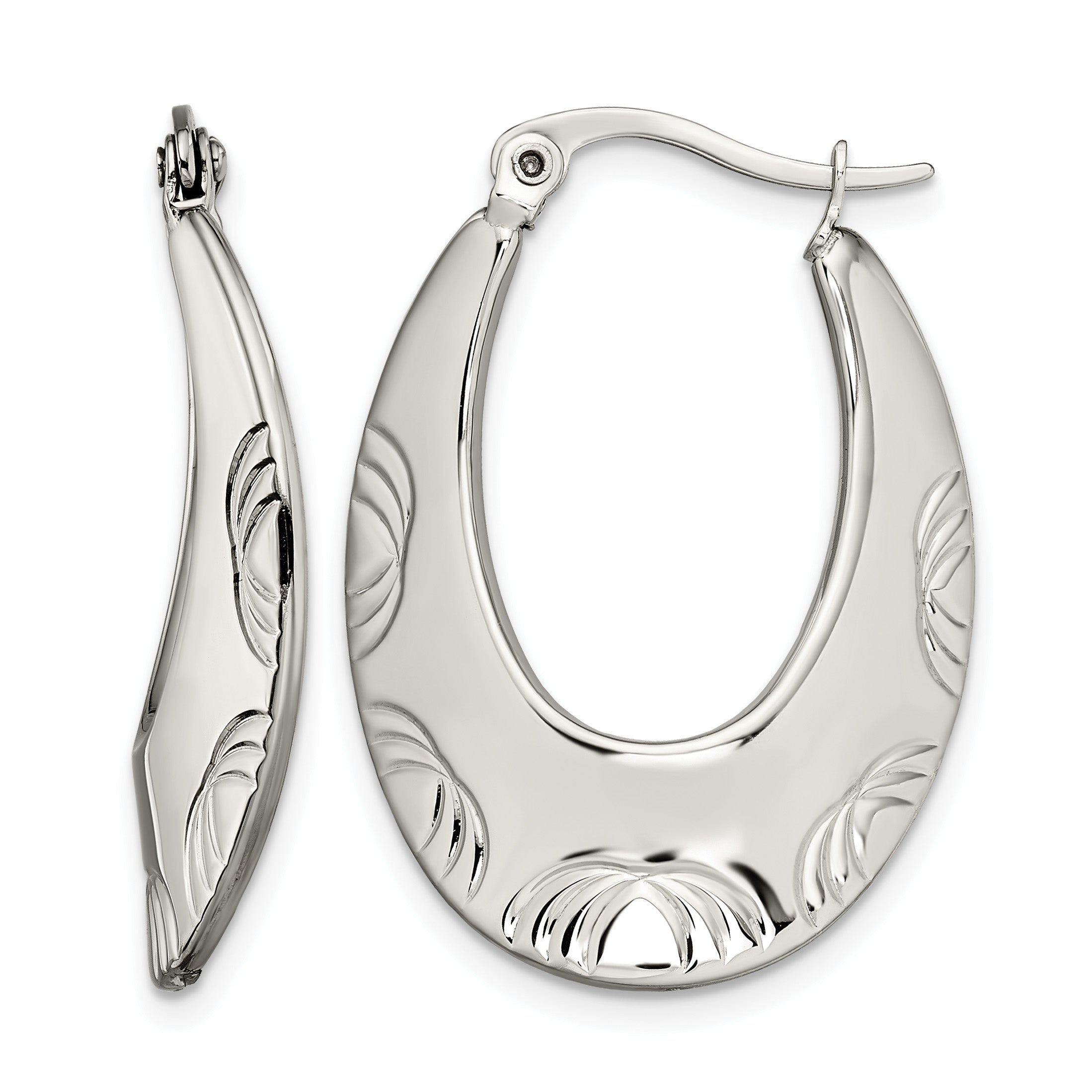 Stainless Steel Polished Textured Creole Hoop Earrings for Women