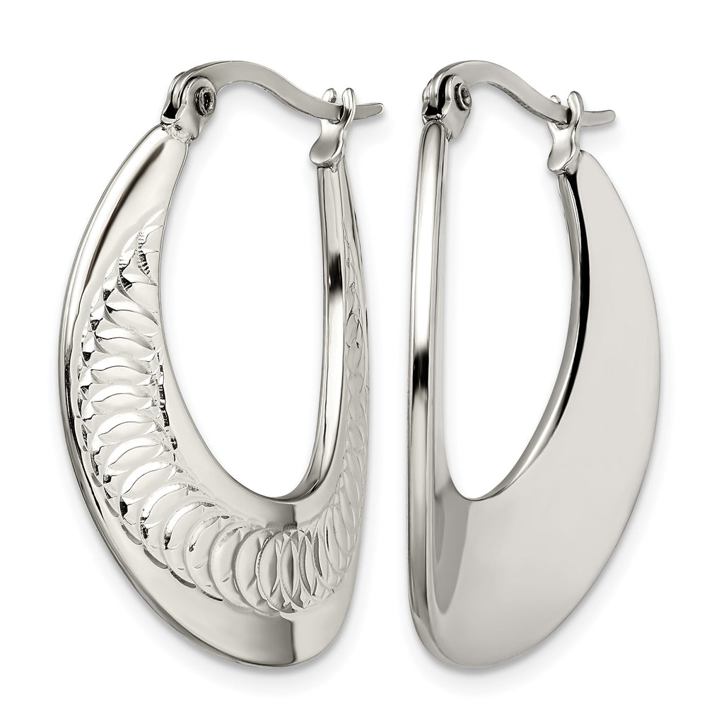 Stainless Steel Polished Textured Creole Hoop Earrings for Women