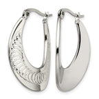 Stainless Steel Polished Textured Creole Hoop Earrings for Women