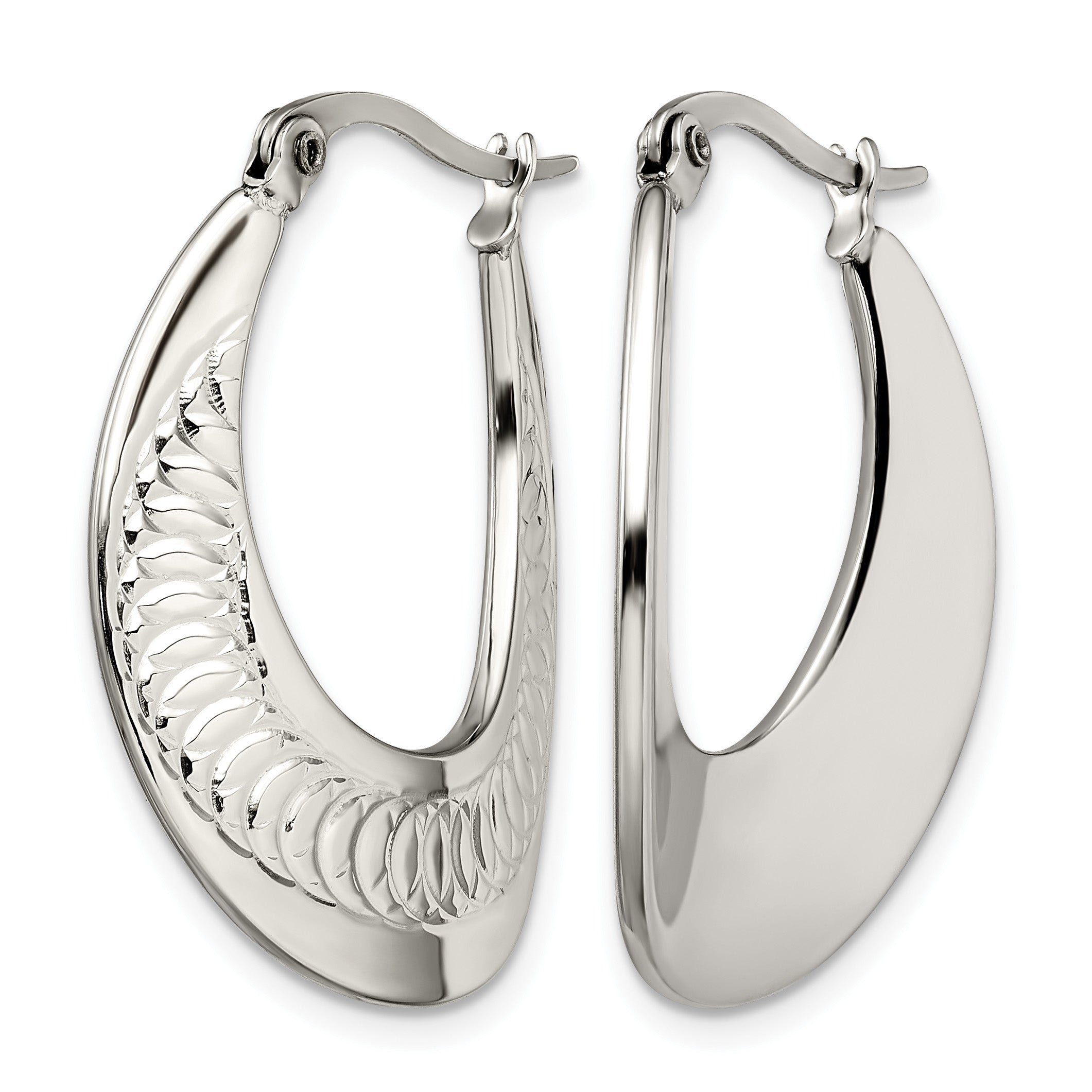 Stainless Steel Polished Textured Creole Hoop Earrings for Women