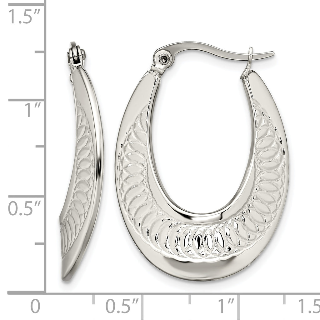 Stainless Steel Polished Textured Creole Hoop Earrings for Women