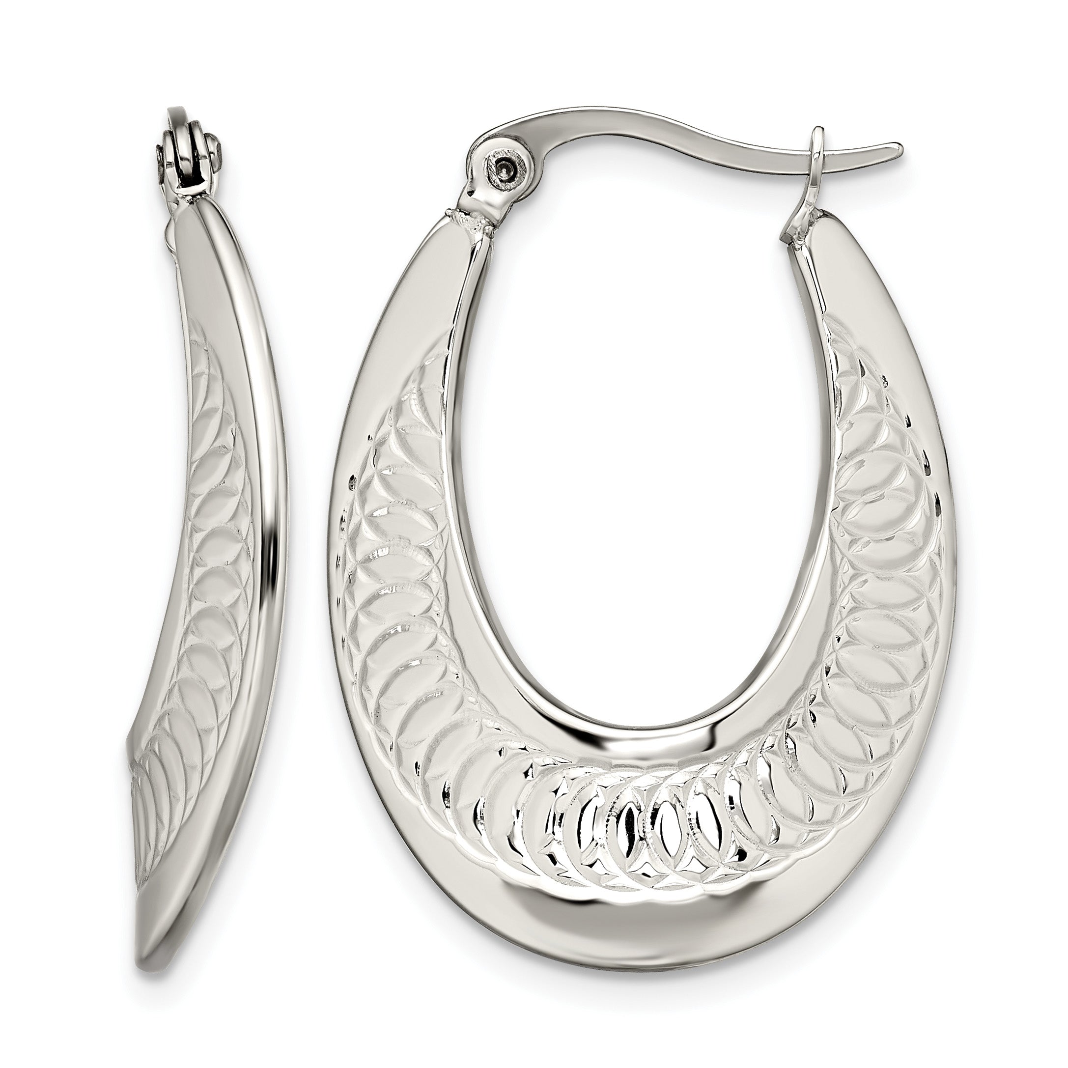 Stainless Steel Polished Textured Creole Hoop Earrings for Women